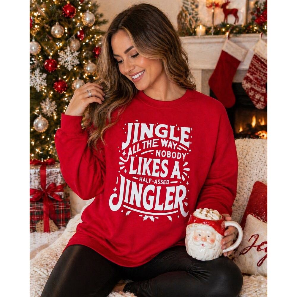 Keep It Gypsy Funny Christmas Sweatshirt Jingle All The Way Graphic Red Large